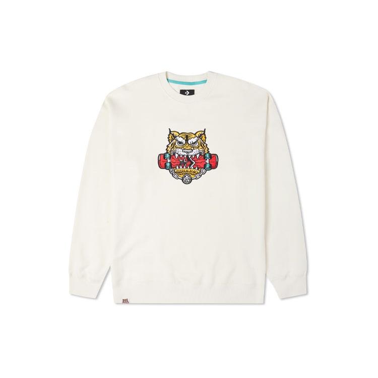 Converse New Year Series TIGER Pattern Round Neck Sports Milk White Men s 10024319-A01 XL