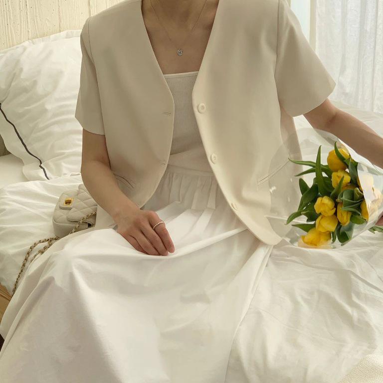 French Style V-Neck Short-Sleeve Blazer
