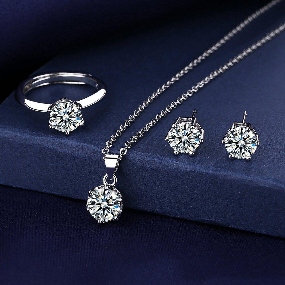925 Silver Jewelry Set AAAAA Zircon Fashion Women Elegant Necklace Earrings Ring Birthday Party Wedding Gift