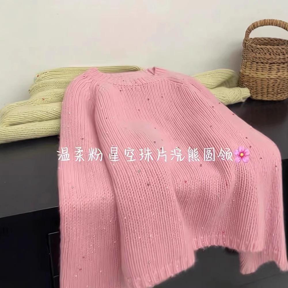 

Розовый свитер из флиса с пайетками и круглым вырезом рекомендуется для женского осенне-зимнего внутреннего слоя с вязаным топом. one size fits all розовый