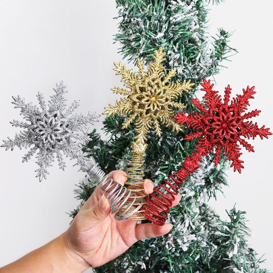 Snowflake Tree Topper Gold Red Glittered Iron Star for Christmas Tree Easy Installation Festive Decoration for Holiday Parties