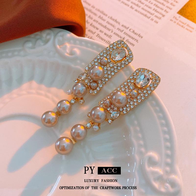 Cercei Retro Francezi cu Ciucuri din Strasuri și Perle: Ac de Argint, Cercei Eleganți