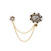 Vintage British Style Pearl Brooch, Fashionable Men'S Suit Accessories, Gemstone Chain, Diamond-Set Fireworks Brooch.
