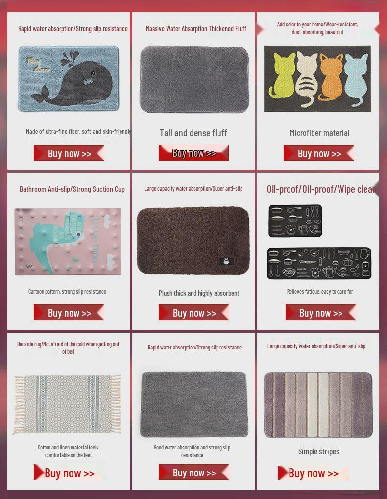 Water-Absorbing Non-Slip Toilet and Bathroom Entryway Doormat