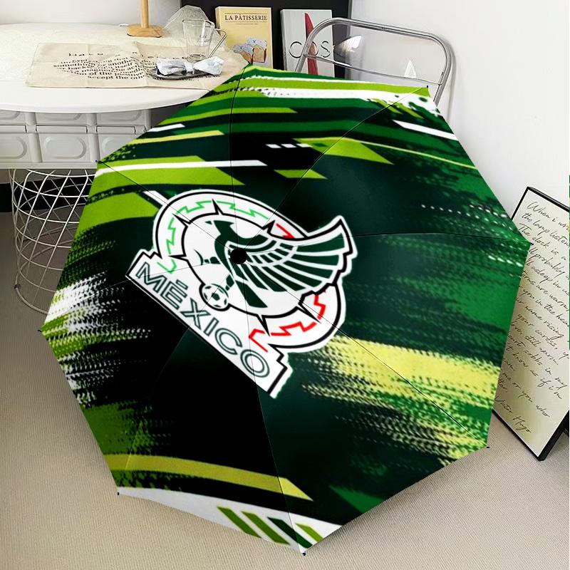 Mexico Football Emblem Umbrella Folding Umbrella, Automatic Umbrella 8-Frame for Travel, Camping Use Gift for Halloween Christmas