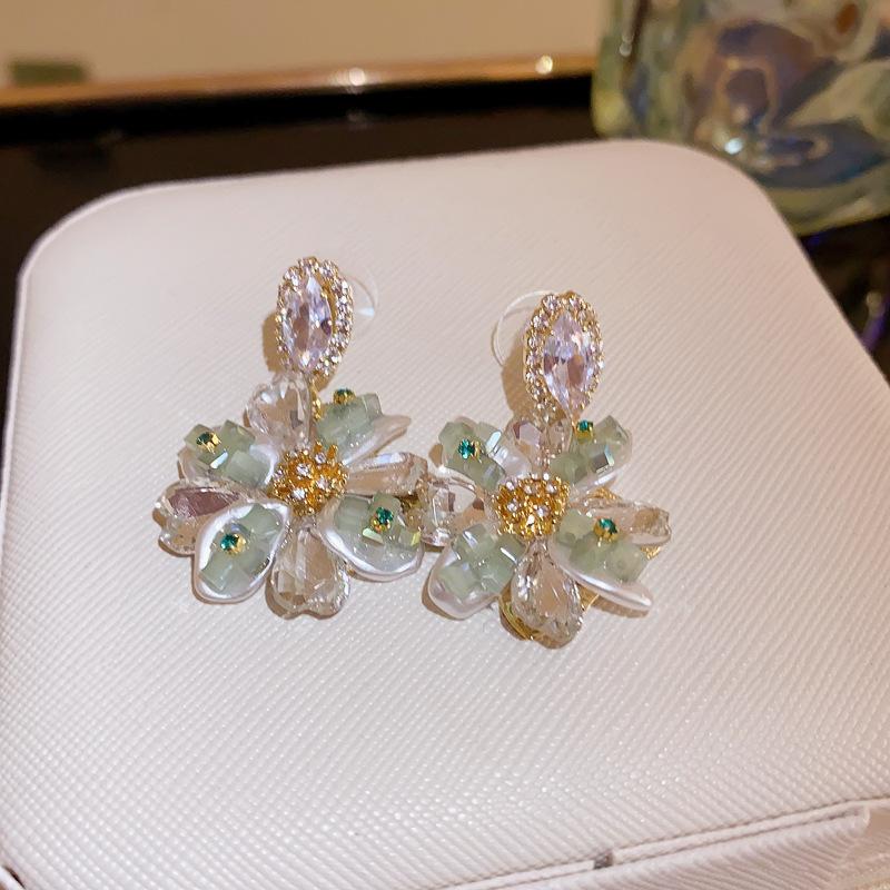 Flower Oval Earrings Fashionable French Niche Design Earrings Summer Daily Versatile Light Luxury Earrings