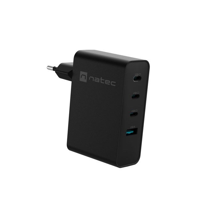 Chargeur USB universel Natec GaN 100W, 3X USB-C, 1X USB-A, Noir