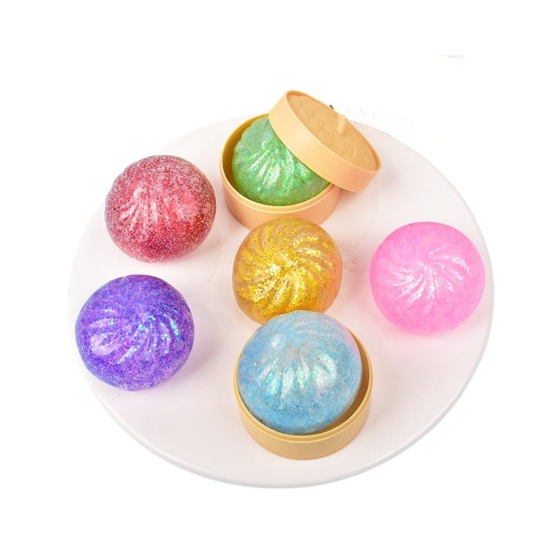 Colorful Glitter Dumpling Squishy Stress Ball Toy, Creative Squeeze Ball, Stress Relief Fidget Toy, 4-Pack
