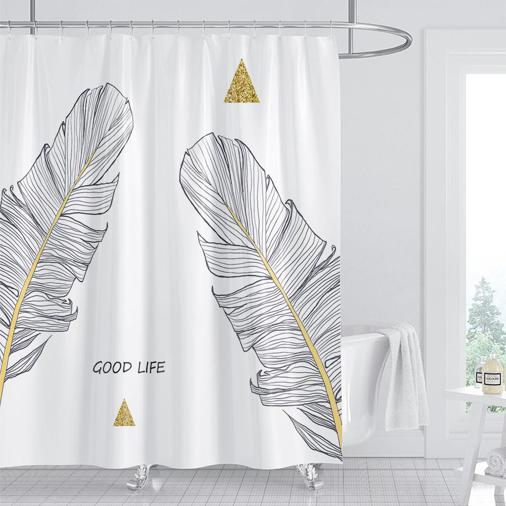 Green Plant Leaf Cactus Shower Curtain Printed Modern Nordic Minimalist Polyster Bathroom Curtain Home Decor Curtain with Hooks