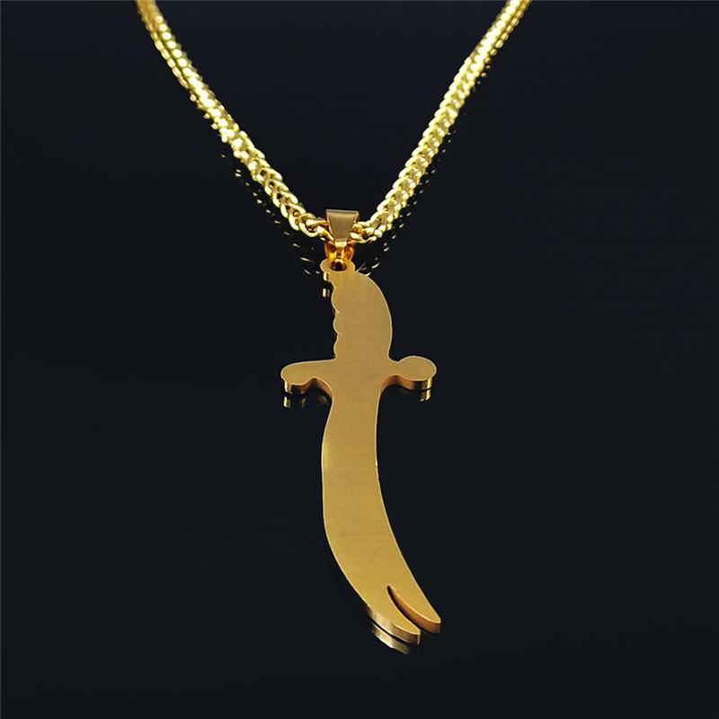 Islam Broadsword Stainless Steel Chain Necklaces Gold Color Long Necklace Pendant Men Jewelry colier homme N437S05