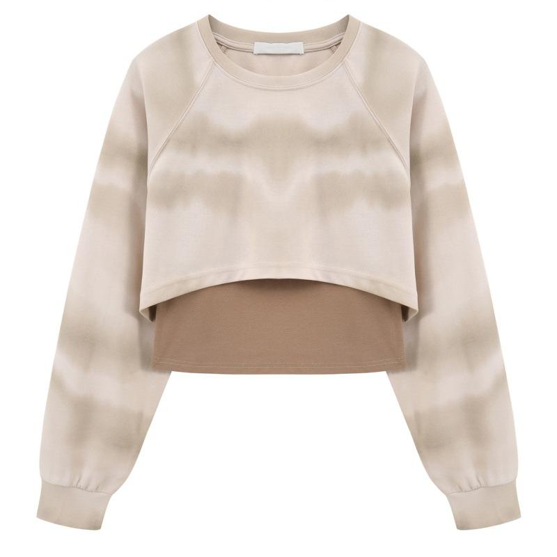 Pullover Sweatshirt Two Piece Women's Long Sleeve Loose Crop Top
