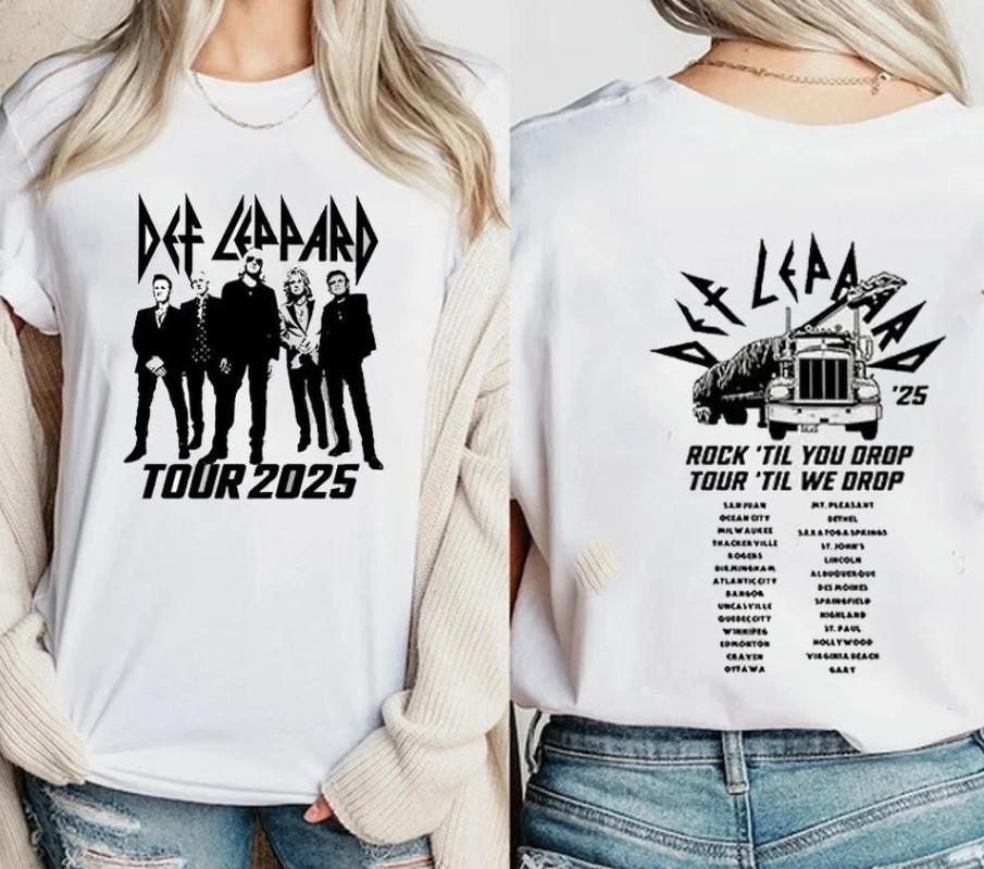 Ретро-футболка Def Leppard 2025, Футболка Def Leppard Rock Til You Drop 2025, Унисекс-футболка S