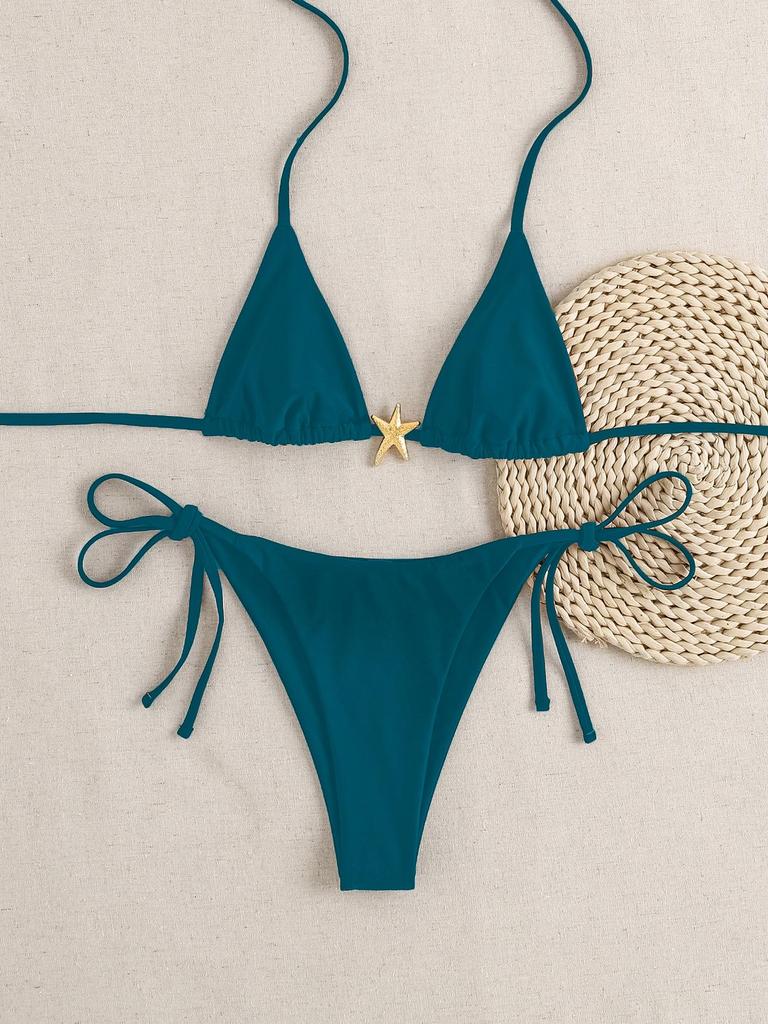 2025 Starfish Lace-up Triangle Bikini - European & American Style, Sexy Split Swimsuit for Women