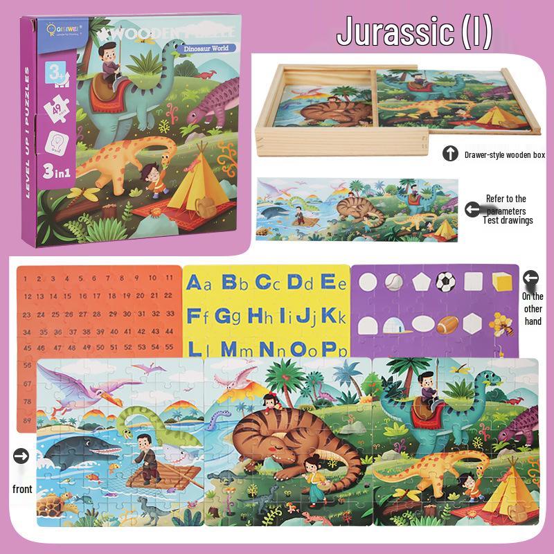 

Развивающая головоломка-игрушка «Динозавры» для детей от 3 до 6 лет+ - Набор из 49 деталей в деревянной коробке, тренировка логического мышления 3-в-1.