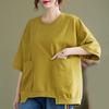 Damen Schwarzes Oversized Rundhals Halbarm T-Shirt mit Tasche Asymmetrischer Saum Lässiges Oberteil