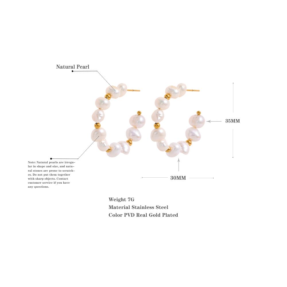 Yhpup Elegant Irregular Natural Pearls Beads Stainless Steel Fashion Hoop Earrings Charm 18k Gold Plated Fashion Jewelry Women