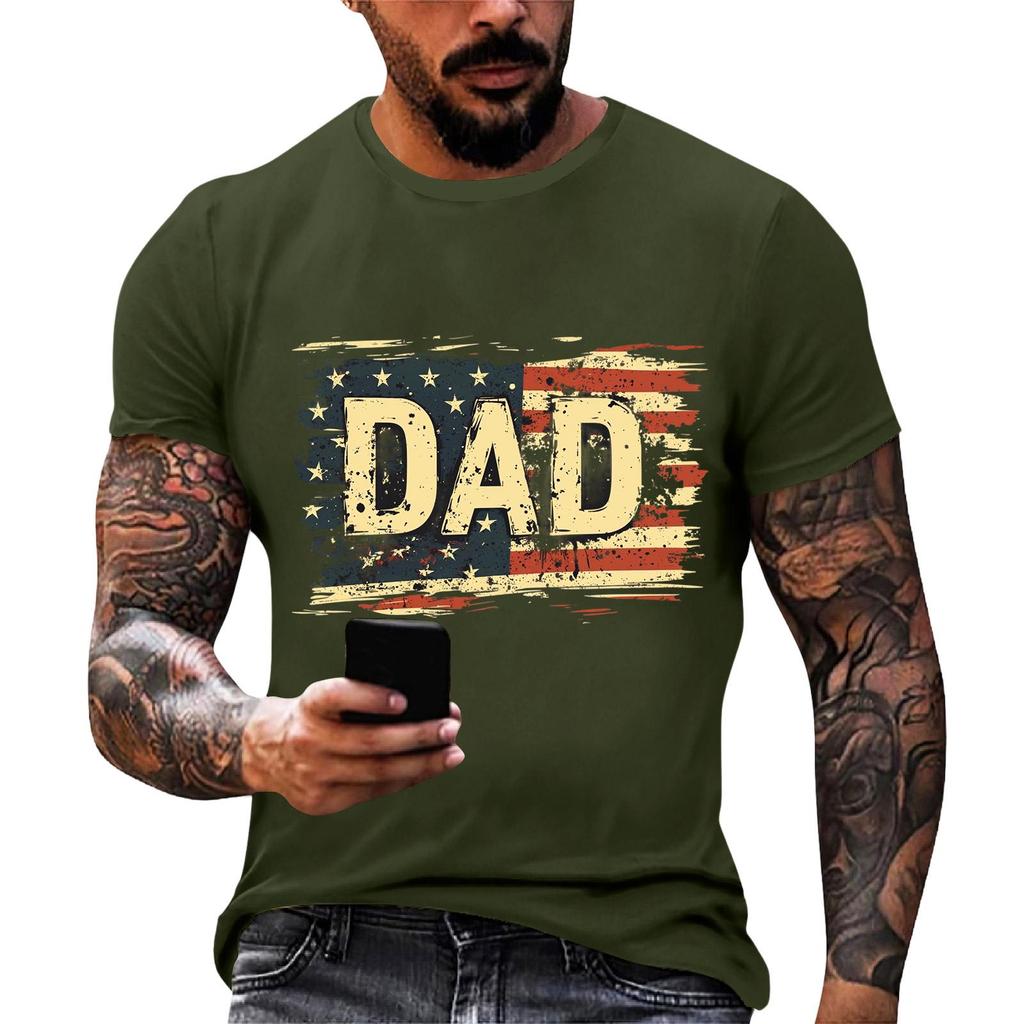 Men's Short Sleeve T Shirt Loose Fit Casual Daily Wear Patriotic Flag Print Dad Graphic Tee for Summer
