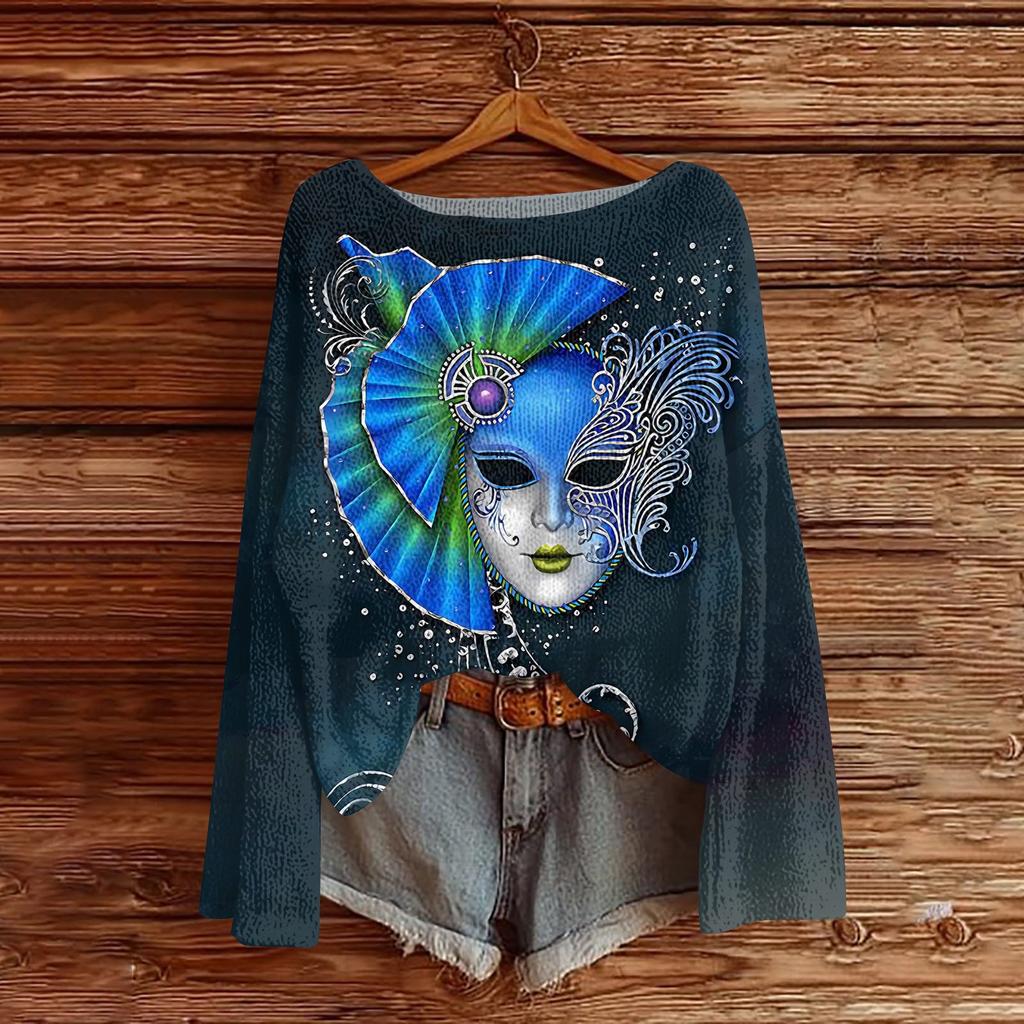 Damenmode Rundhals Langarm Print Lässiger Pullover Sweater Top