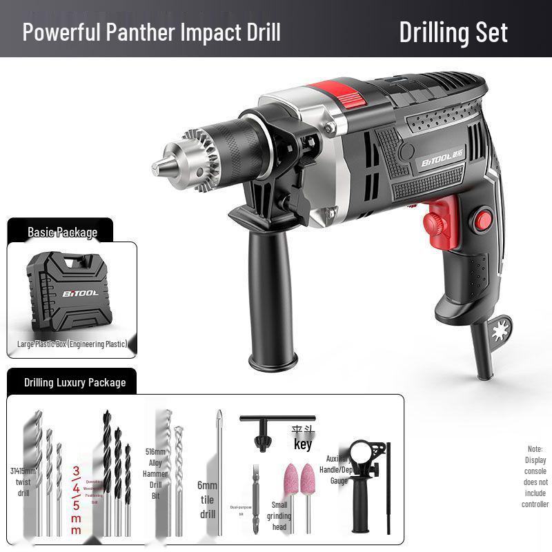 220V Multifunction Handheld Electric Drill & Screwdriver with Pistol Grip, Hammer & Power Tool Functions.