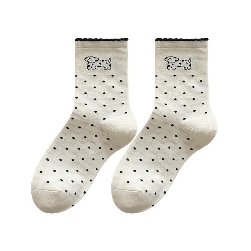 Ladies Summer Stripe Lovely Embroidery Deodorant Sweat Absorber Boneless Breathable Mid Tube Cotton Socks