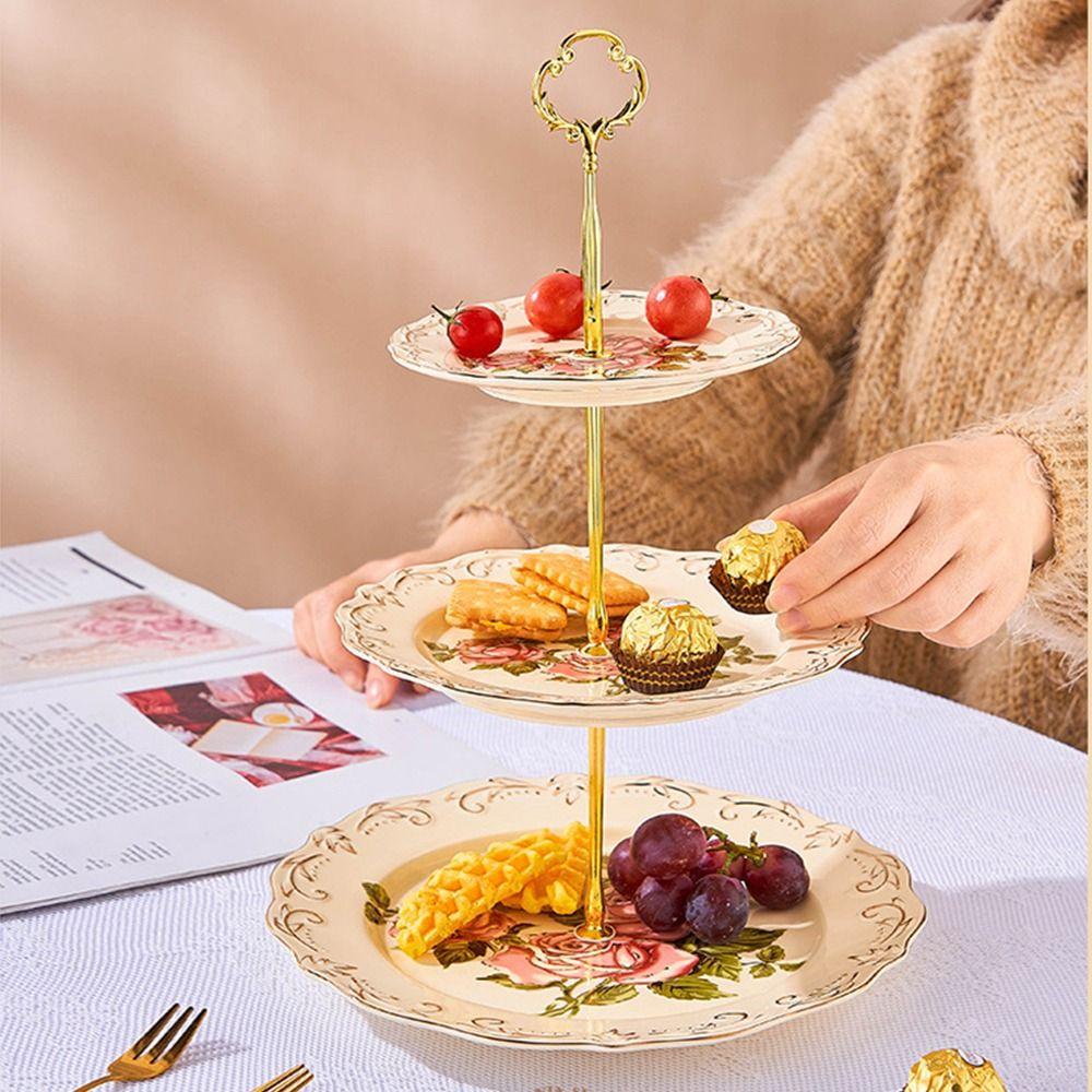 Luxury Three-tier Dim Sum Shelf Nordic Crown Cake Plate Stand Retro Cake Plate  Afternoon Tea