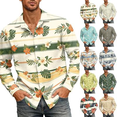 Men's Loose Fit Long Sleeve Shirt Hawaiian Style Button Down Collar Casual Vintage Design Lightweight Breathable Fabric Suitable for Spring Autumn