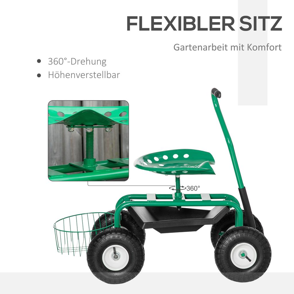 Rolling Seat 360 degrees Rotatable Height-Adjustable Garden Cart with Storage Surface Wheels Handle Mobile Garden Seat Rotatable Work Seat Garden