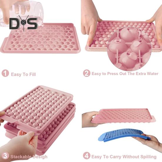 Mini forma na ledové kostky s lopatkou a úložným boxem Snadno vyjímatelná forma na led 104 kostek Výrobník ledových koulí do mrazáku pro chlazení nápojů, kávy, džusu