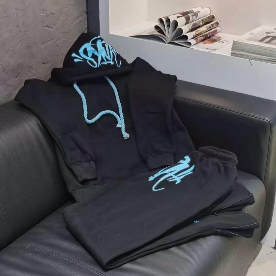 

RogueWave Высококачественный Хлопковый Повседневный Спортивный Костюм Y2K Харадзюку Хай Стрит Мужской Женский Худи Брюки Хип-Хоп Спортивная Одежда Топы Спортивные Брюки XL чёрный