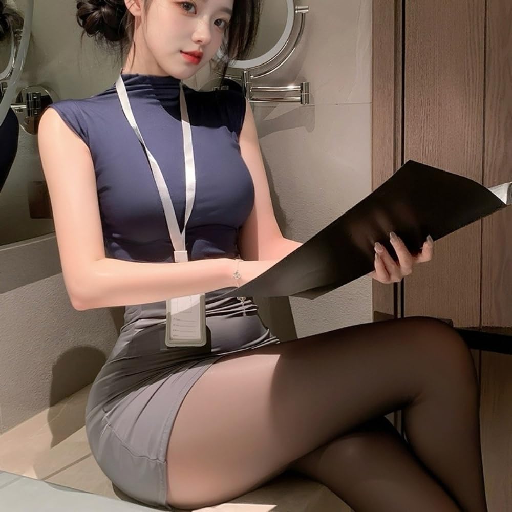 GOODLAND Office Sexy Female Teacher Cosplay Costume Maid Adult Photo Sheer One Size Fits All 5-Piece Secretary, Lady, Set, Outfit, JK, Cute, Women's