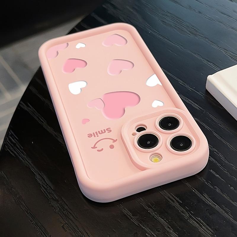 Pink Heart Happy Smiling Face Printed Phone Case For iPhone 17 Pro Max 16 15 14 13 12 11 XS X XR 16e Silicone Soft Cover