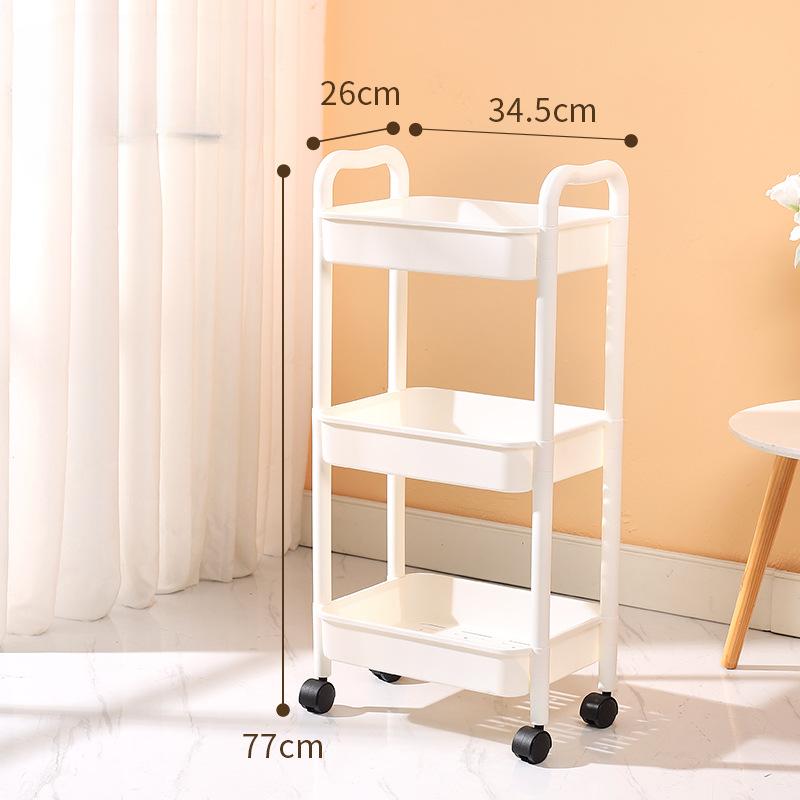 Chariot utilitaire roulant en plastique à 3 niveaux Chariot de rangement multifonctionnel pour chambre à coucher cuisine Organisateur de rangement mobile avec roues