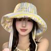 Lace-up Wide-edged Sun Hat Contrasting Color Wide Brim Fisherman Hat Travel