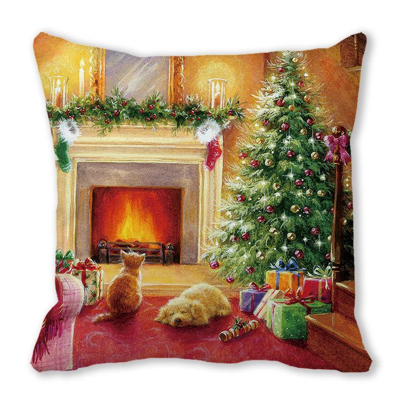Weihnachtsdekoration Kissenbezug Bauernhaus Sofa Wurfkissenbezug Niedlicher Haustier Katze Hund Kissenbezug Floral Kissenbezug
