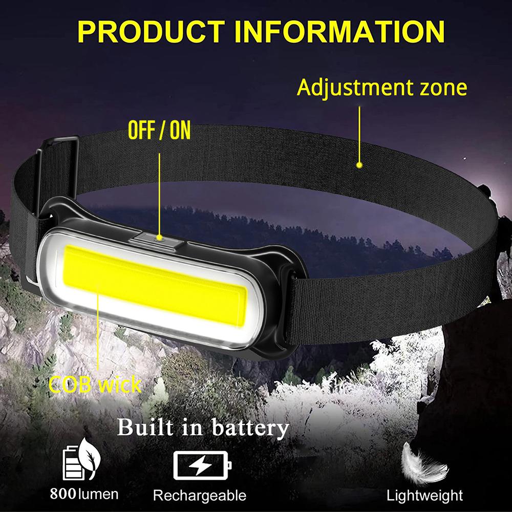 Super Bright COB Fishing Headlamp Portable Work Light Outdoor Searchlight with COB Extra Large Floodlight and Lightweight Design