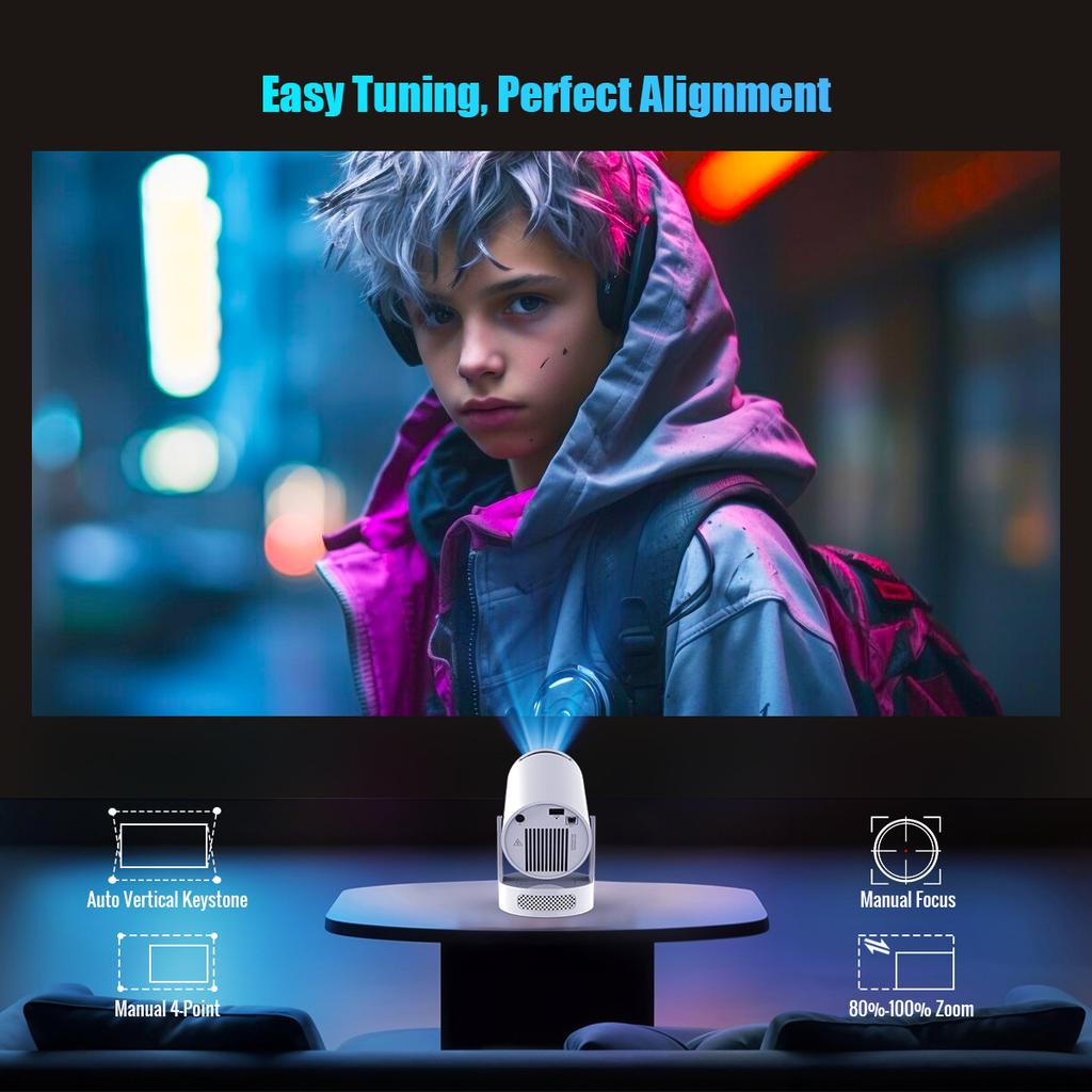 4K HY300 Pro projektor Vestavěný 5W reproduktor 1280*720P Android 11 8000 lumenů Wifi6 BT5.4 Venkovní přenosný projektor