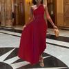 Damen Modisches Einfarbiges Lässiges Sexy Temperament Ein Schulter Schräger Kragen Plissiert Ausgeschnitten Kleid Langes Kleid