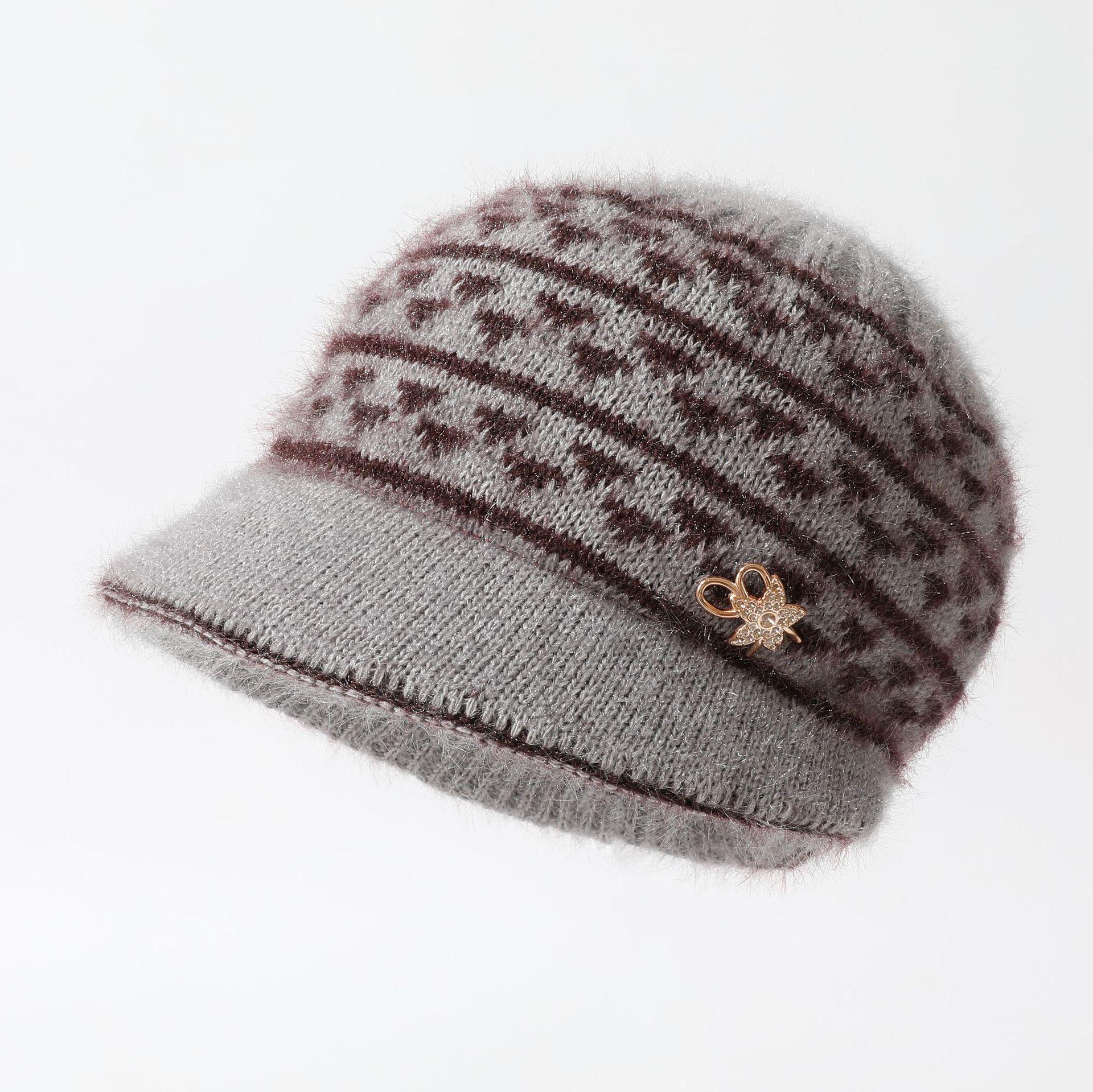 

Middle aged and Elderly Mother s Hat with Velvet and Thickening To Keep Warm Ear Protecting and Cold Proof Old Lady s Knitted Woolen Hat average size