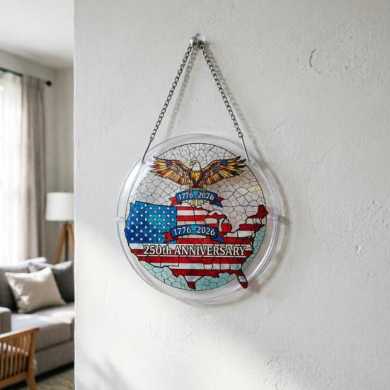 4th of July Acrylic Puzzle Suncatcher, Patriotic Window Hanging Ornament, 250th Anniversary America Sun Catcher Jigsaw Puzzle Kit for Independence Day