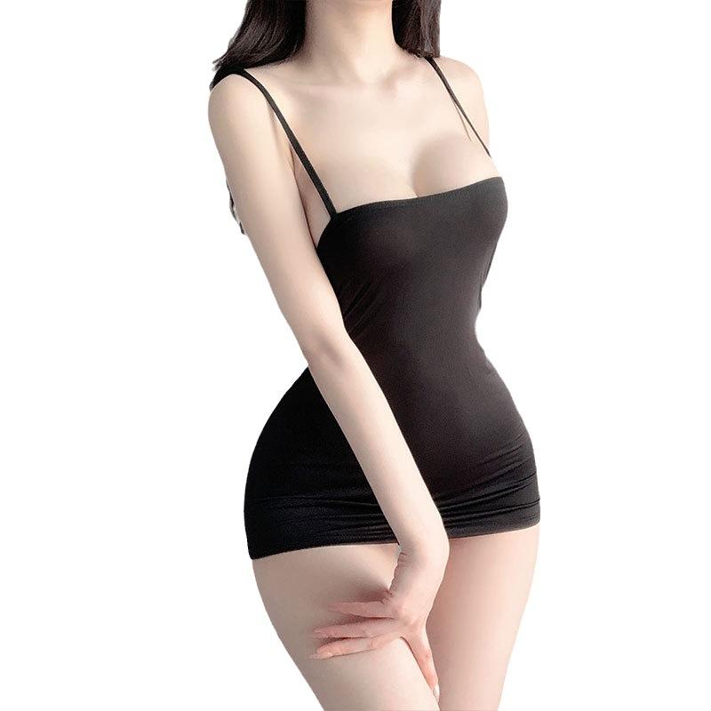 Sex underwear ice silk sexy pure desire suspender short skirt pajamas dress temptation hip wrap gather big chest secretary outfit
