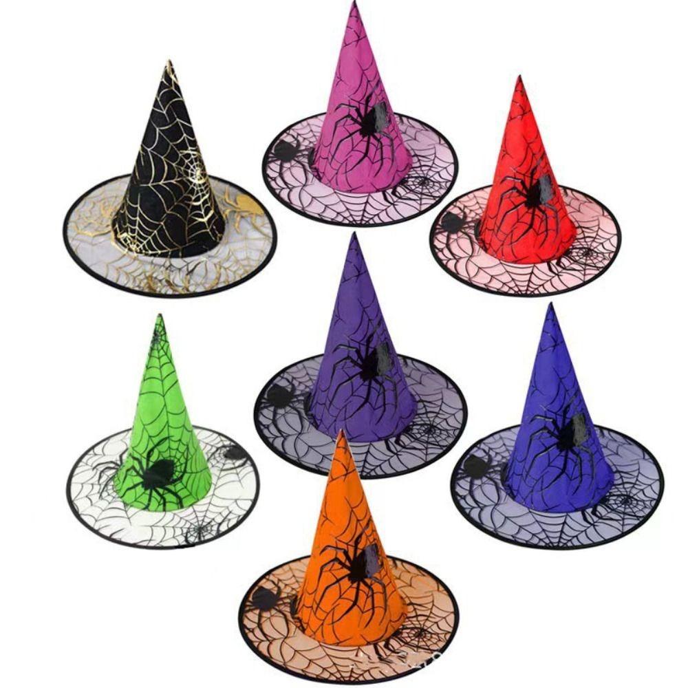 Black Halloween Witch Hat Velvet Halloween Black Cap Spider Wizard Cap Dress Up Headgear