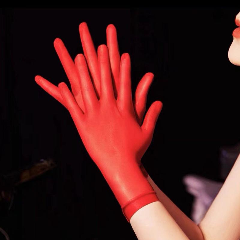 Women Oil Glossy Tight Stocking Gloves Sexy High Elastic Transparent Ultra-Thin Clubwear Short Wrist Gloves
