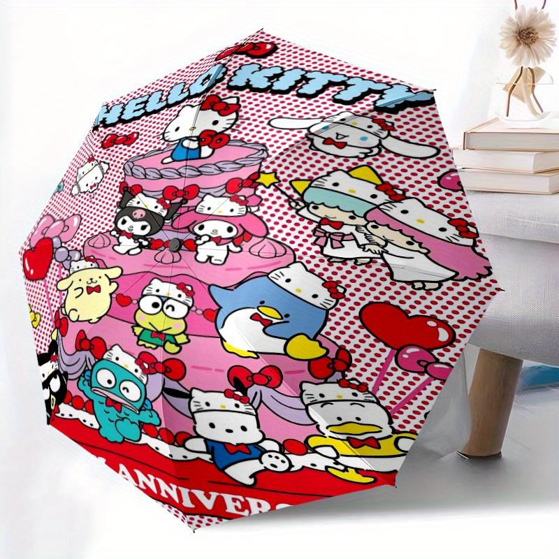 50th Anniversary Hello Kitty Automatic Folding Umbrella - 3 Folding Design, Vivid Cartoon Pattern, Suitable for Outdoor Activities, A Gift for Fans In