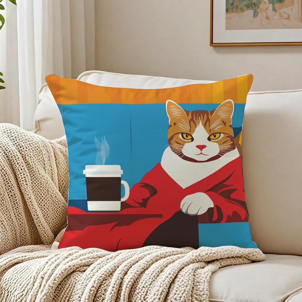 Bop Style Coffee Cats Pillow Case Double-Sided Plush Sofa Cushion Covers Organic Breathable Invisible Zipper