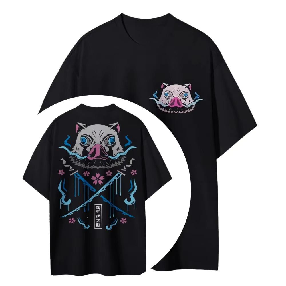 Letní pánské tričko s potiskem Devil Killer Hashibira Inosuke pro páry s kulatým výstřihem a krátkým rukávem, bavlněné, prodyšné, anime, velké