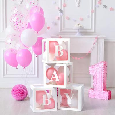 Balloon Box Reusable Clear Paper Box with Letter Stackable DIY Assembly 25 X 25cm Cube Box for Graduation Wedding Birthday Party Decor