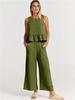 2025 Summer Women's Sleeveless Ruched Vest & Wide-Leg Cropped Pants Set