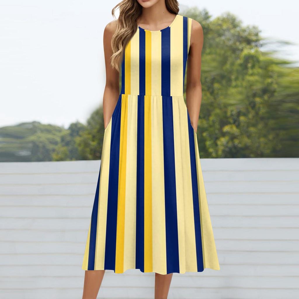 Women's Summer V Neck Casual Beach Dresses Pods Short Sleeve Striped Geometric Printed Dresses