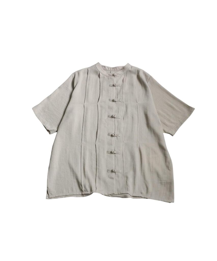 antiqua Short Sleeve Shirt with Chinese One Beige Women's Linen-Like Buttons, PK-01341, Size, 01,