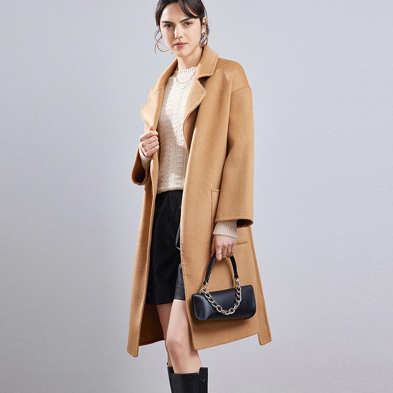 100% vlna Dámská vlna Dlouhý kabát MODERNÍ NOVÁ SAGA Podzimní vlněný kabát Zimní Teplé vlněné kabáty Pás